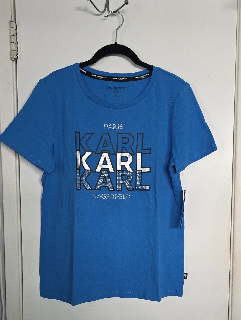 Karl Lagerfeld Bright Blue Logo Tee with Metallic Accent